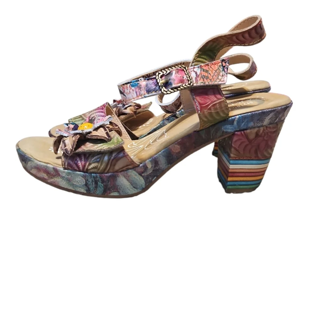 L'ARTISTE Spring Step Leilanie Slingback Leather Floral Sandals - Picture 2 of 12